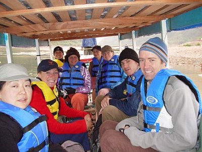 inside boat on the way to the project