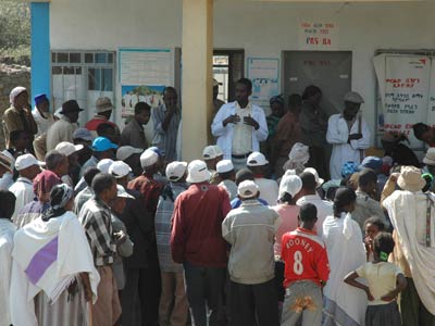 Staff giving sanitation education at the clinic
